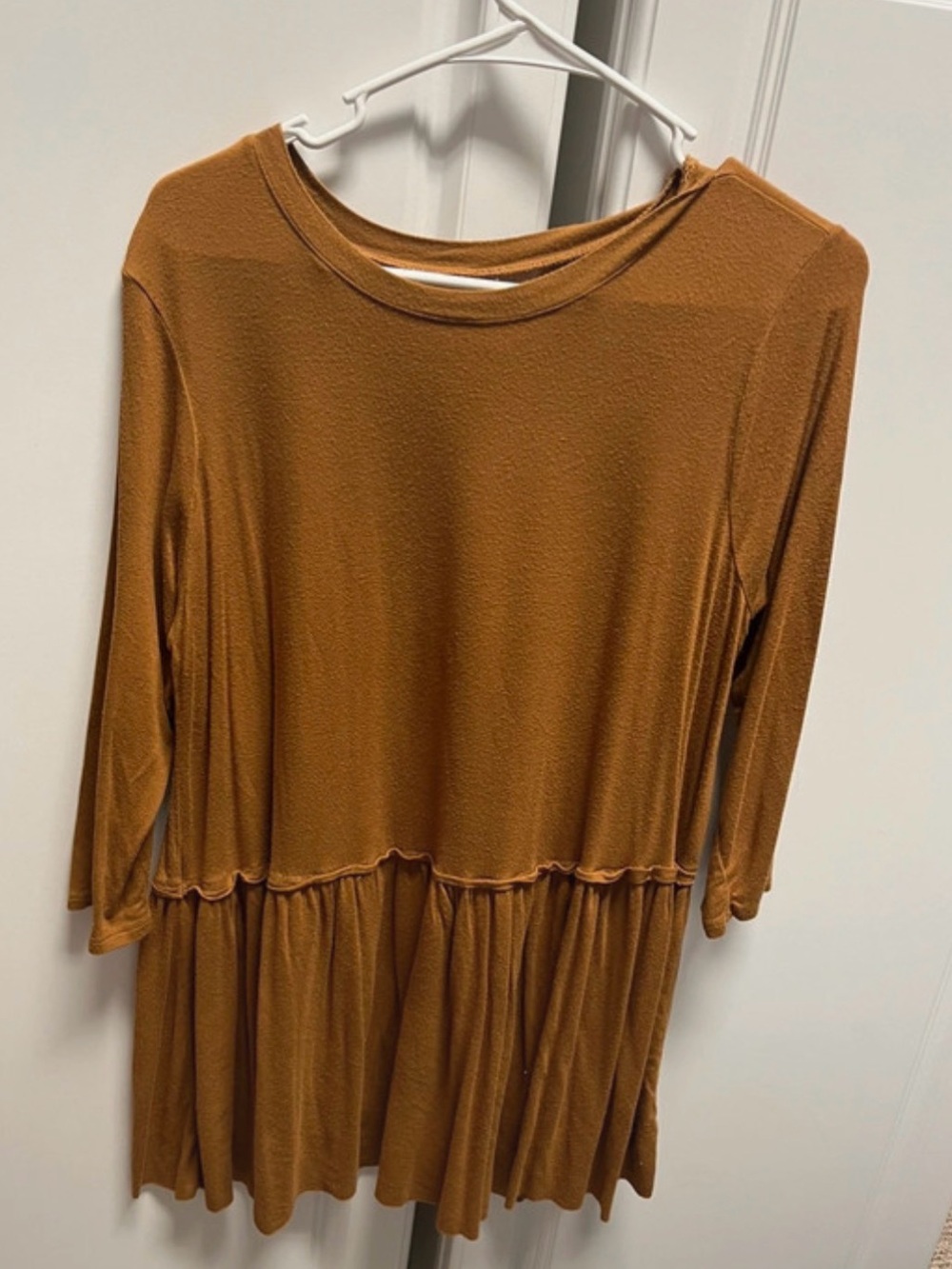 Women's Casual Ruffle Hem Flowy Tunic Shirt in Camel